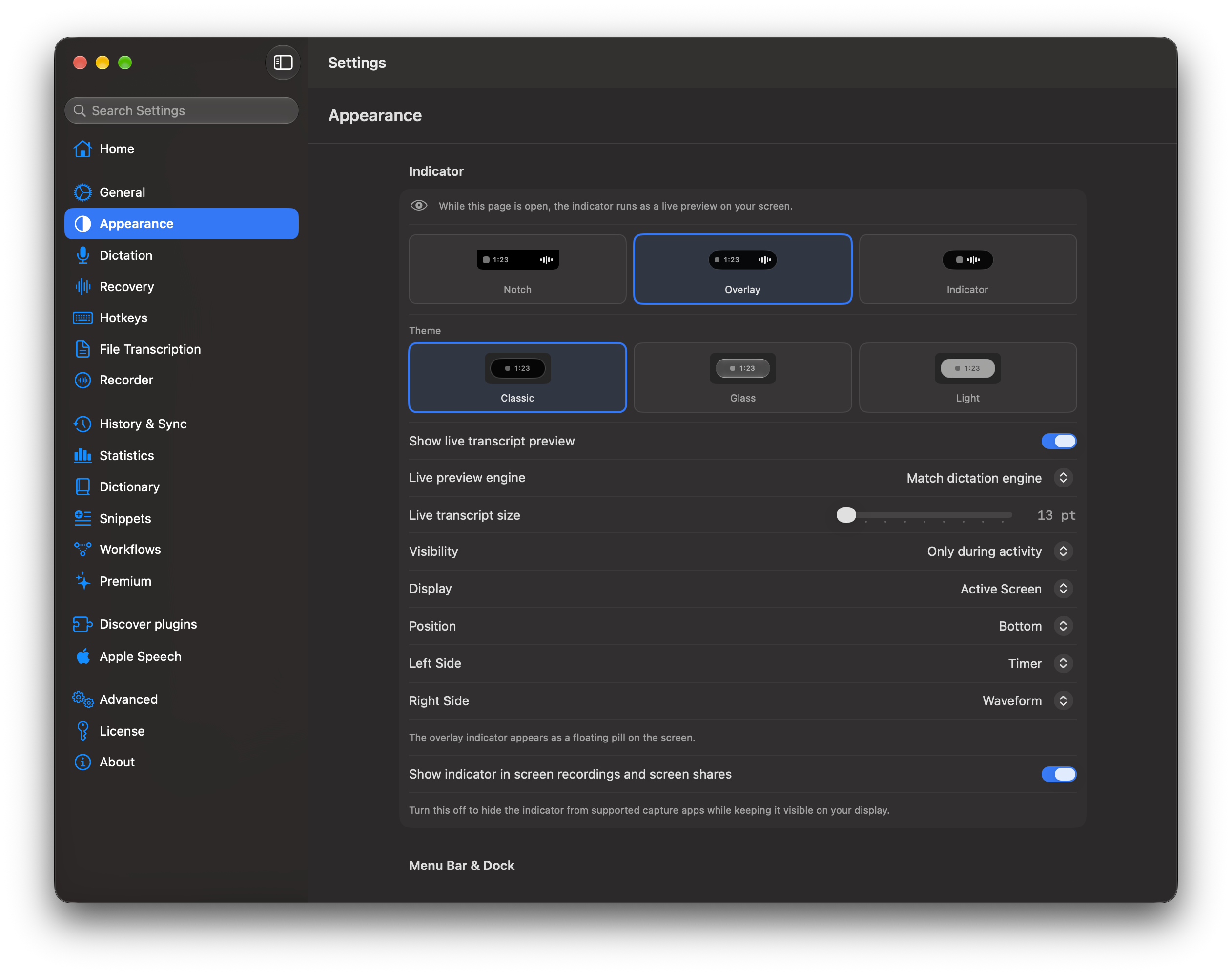 Indicator Settings