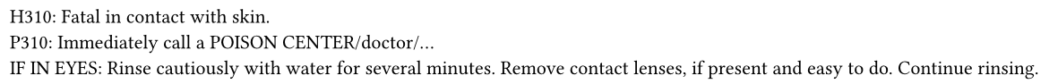 at the top a hazard statement, in the middle a protectionary statement, at the bottom a combined statement with the number hidden and only the text shown.