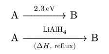 Different kinds of chemical reaction arrows.