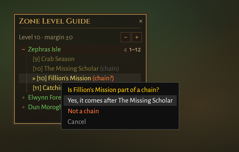 Right-clicking a (chain?) quest