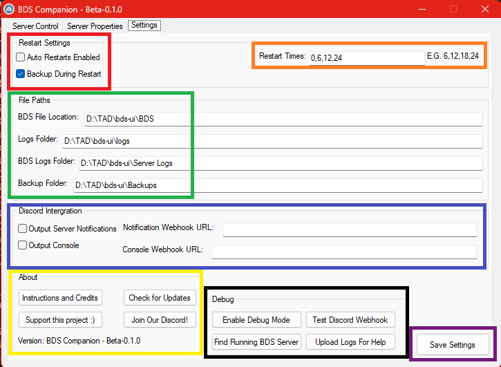 An image of BDS-UI's settings page