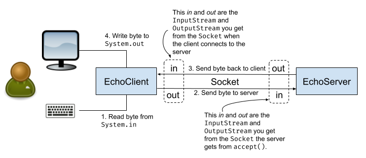 Diagram of an echo client-server architecture