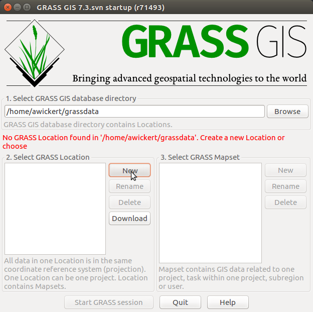 GRASS GIS start-up screen