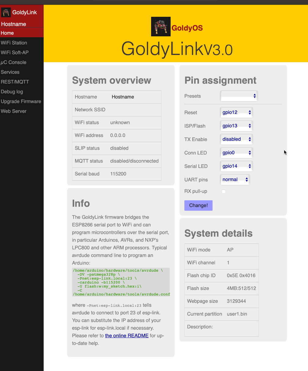 GoldyLink index page