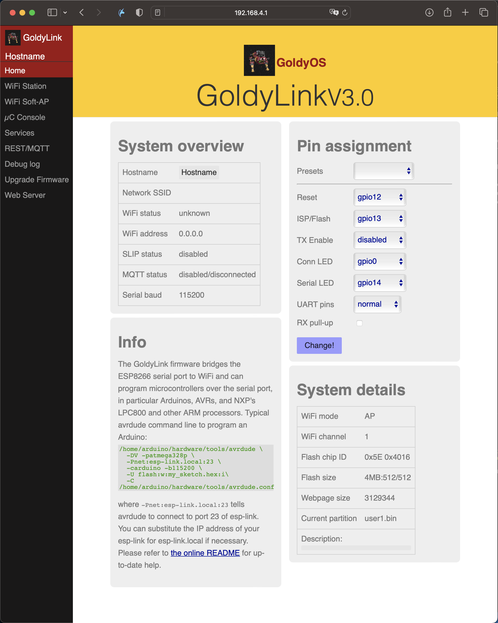 GoldyLink index page