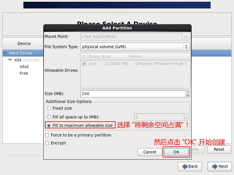 CentOS6-Installation-Step24-PhysicalVolume-Fill-To-Maximum-Allowable-Size