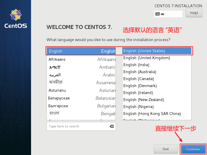 CentOS7-Installation-Step1-Choose-Language-And-Continue