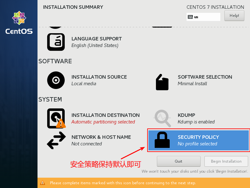 CentOS7-Installation-Step6-Keep-Default-Security-Policy