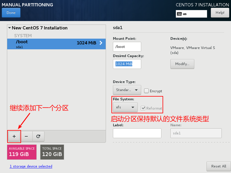 CentOS7-Installation-Step21-Click-Add-Button-To-Create-The-Second-Partition