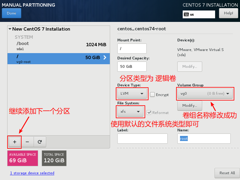 CentOS7-Installation-Step25-Click-Add-Button-To-Create-The-Third-Partition