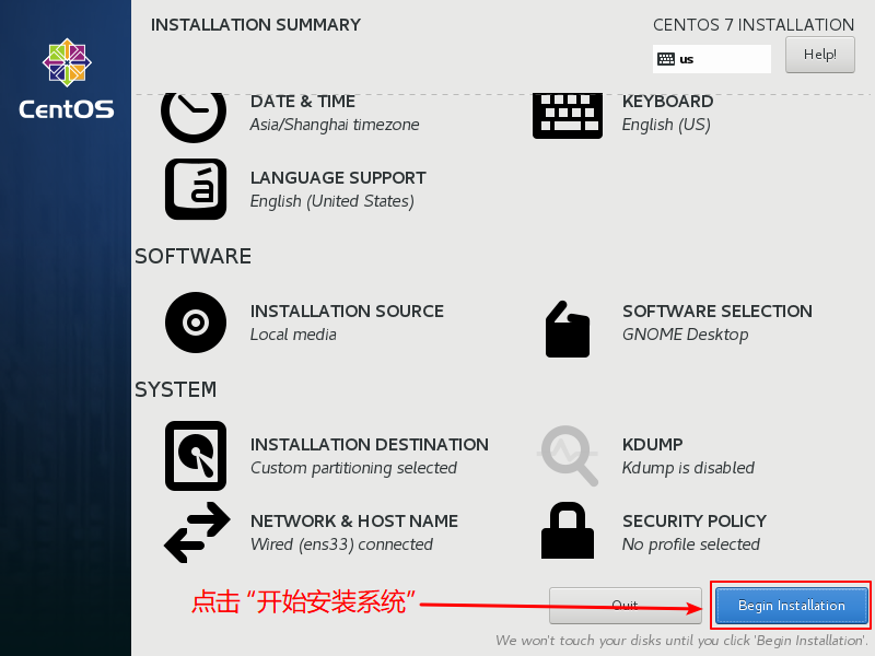 CentOS7-Installation-Step33_2-Click-To-Begin-Installation-For-CentOS7-Desktop