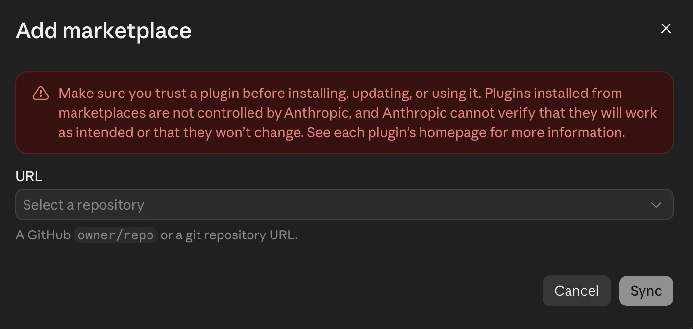 The URL box where you paste the address, with the Sync button and the red trust warning