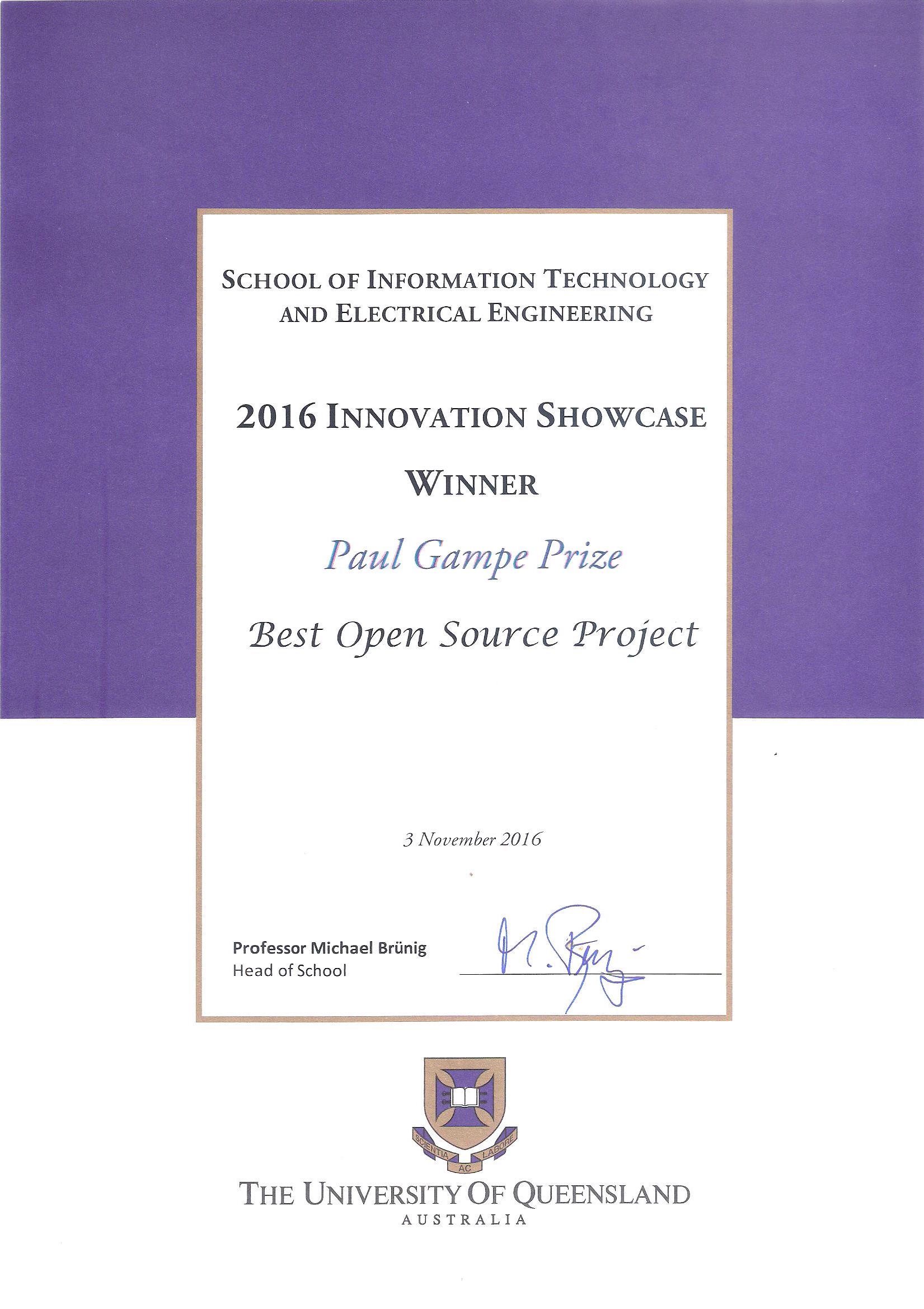 Paul Gampe rize for best open source project