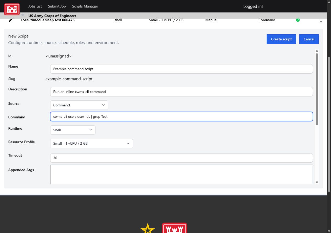 Scripts Manager command mode