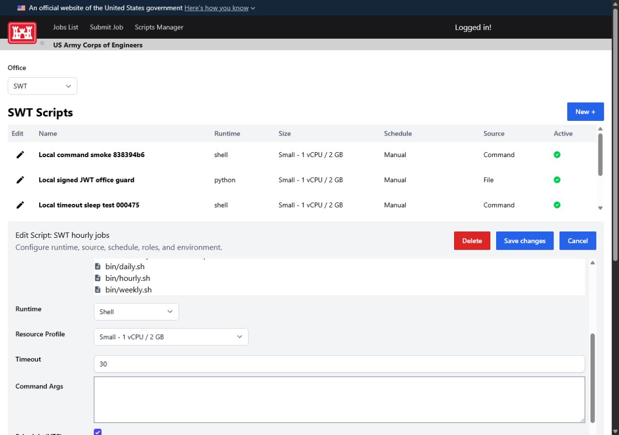 Scripts Manager runtime controls