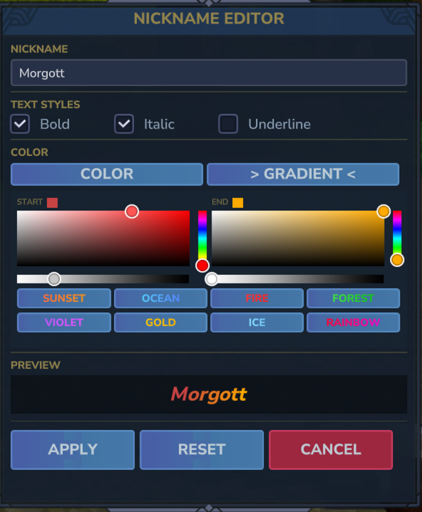 Nickname editor