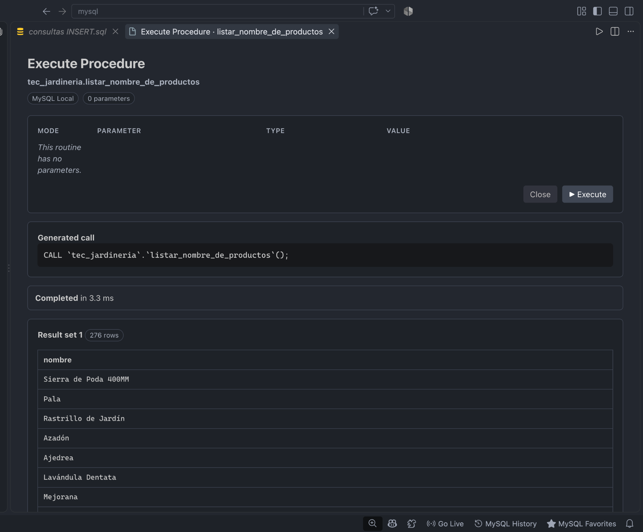 Stored Procedure Results