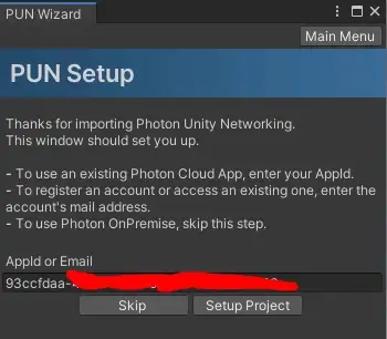 Unity Editor PUN setup wizzard window