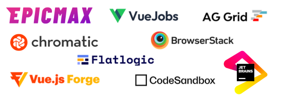 Epicmax, vuejobs, ag-grid, flatlogic, browserstack and jetbrains