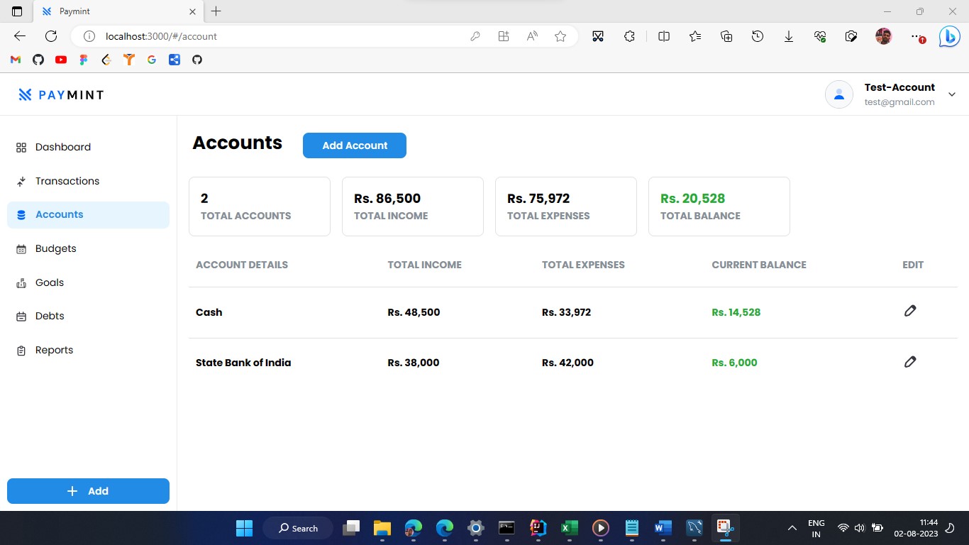 Accounts Page