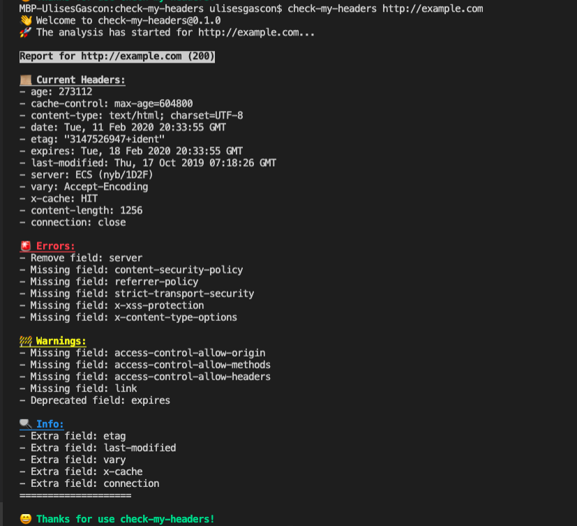 Screenshot of npm module called is check my headers that in a aast and simple way check any HTTP Headers