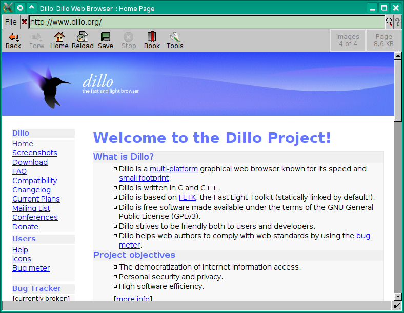 Browser DILLO for ARM in i86-PC