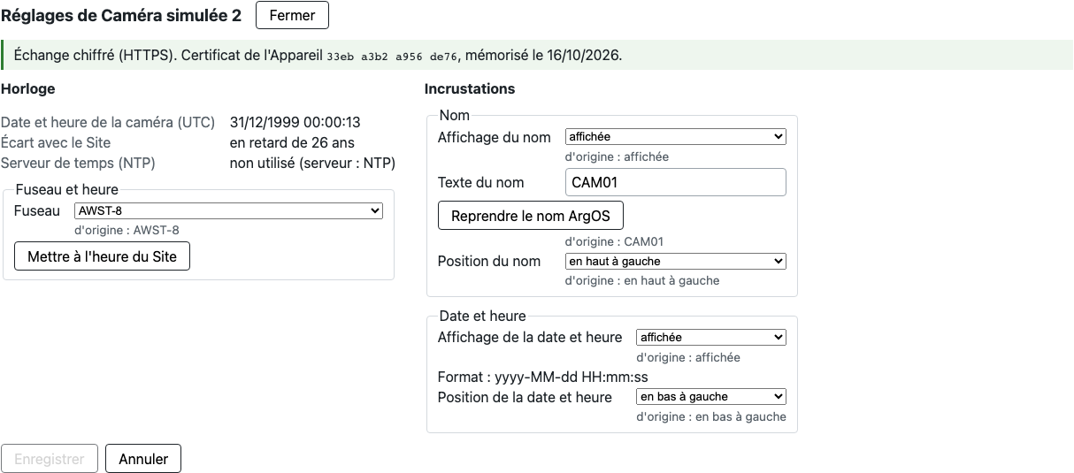 Bandeau Échange chiffré avec l'empreinte du Certificat de l'Appareil