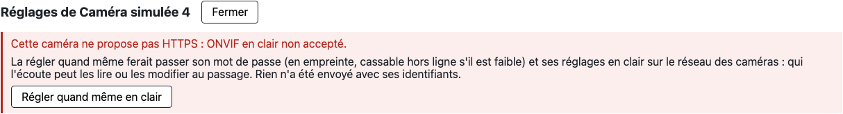 ONVIF en clair non accepté