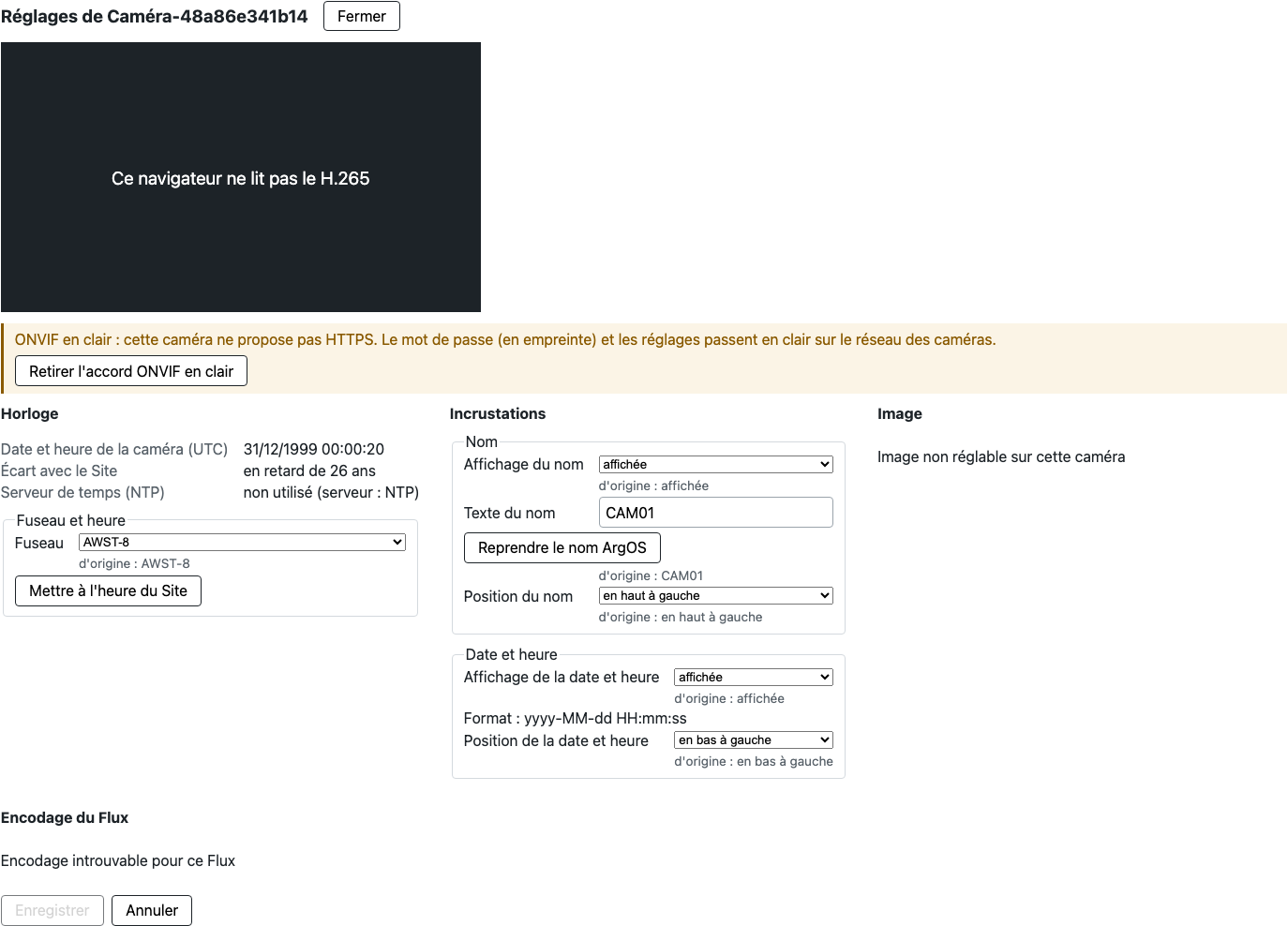 Image non réglable, Encodage introuvable