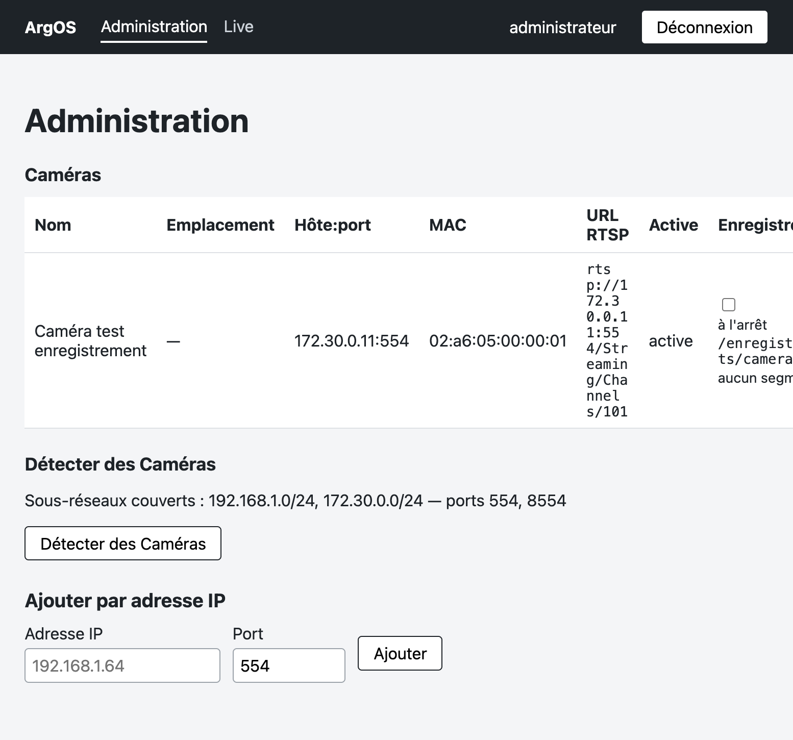 Scénario 1 — enregistrement éteint