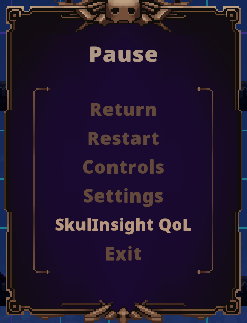 The SkulInsight QoL button in the pause menu