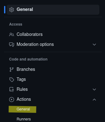 Location of General on Settings page