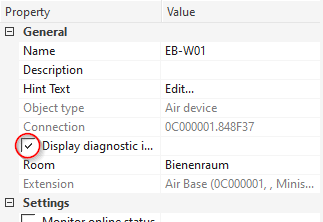 Display diagnostic inputs settings