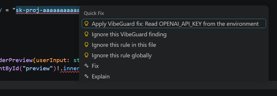 Quick Fix menu