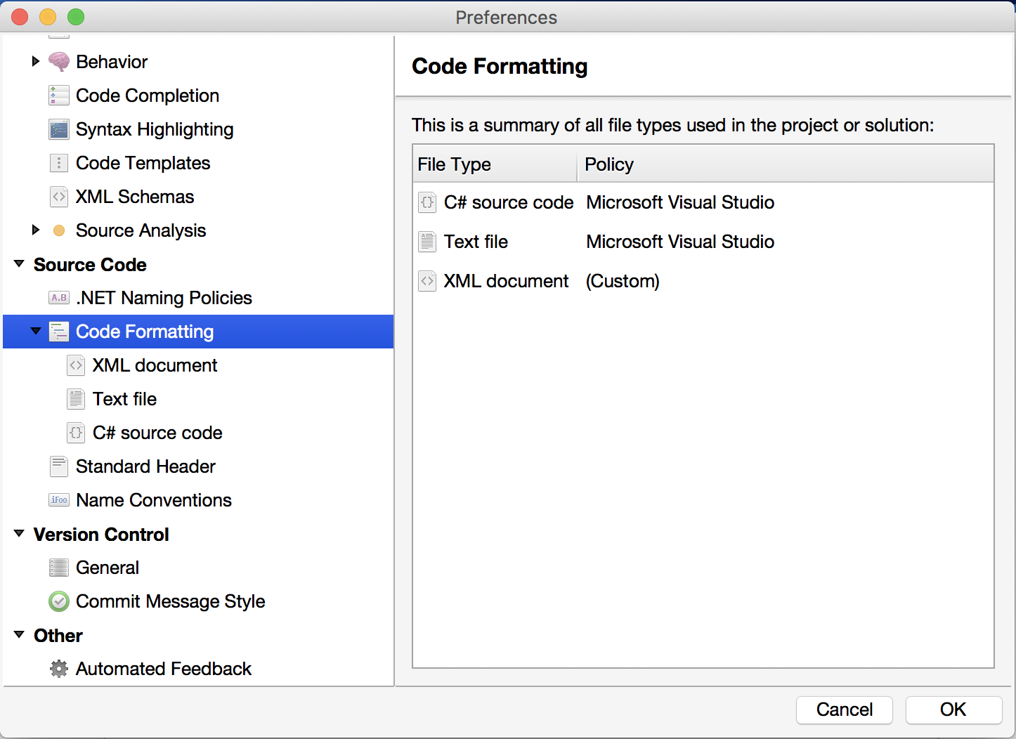 Setting Code Format