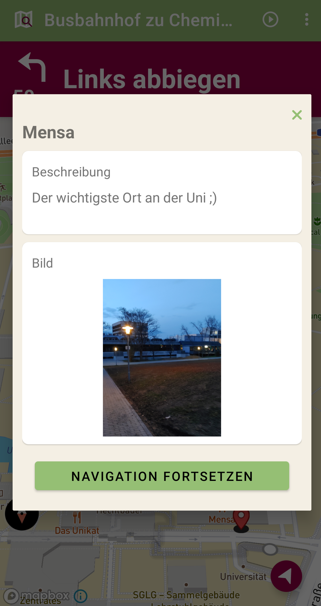 Wegpunkte während der Navigation