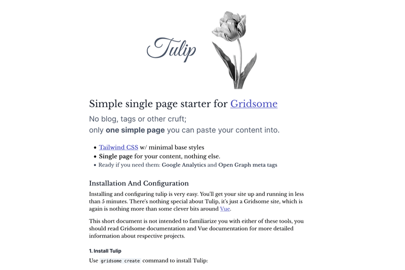 Tulip starter for Gridsome preview