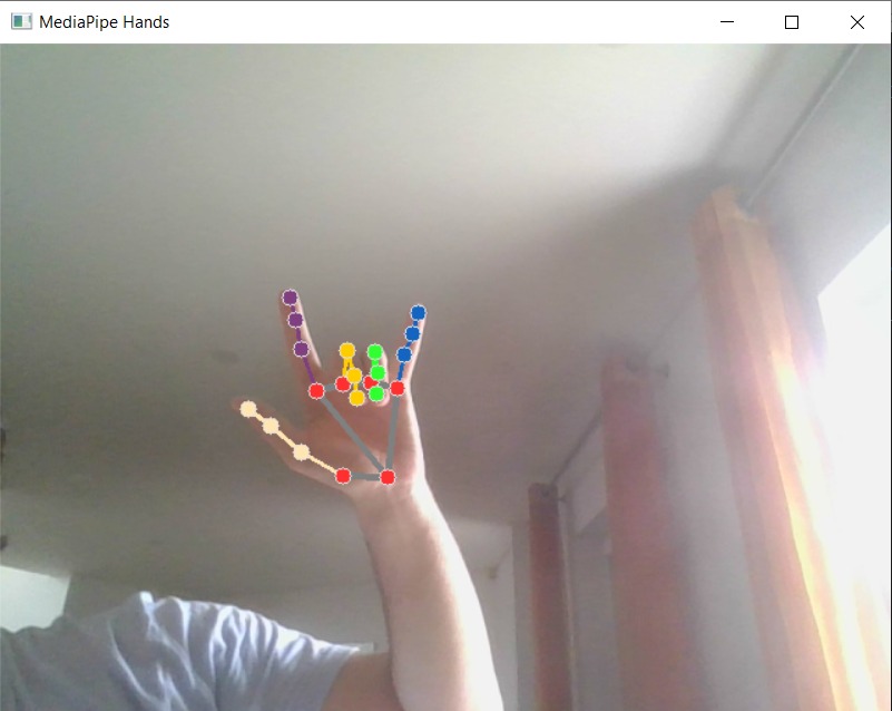 Our new "rock on" gesture with skeleton outlined by MediaPipe