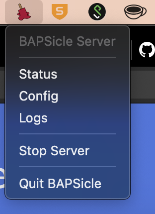 "BAPSicle in the MacOS System Menu"