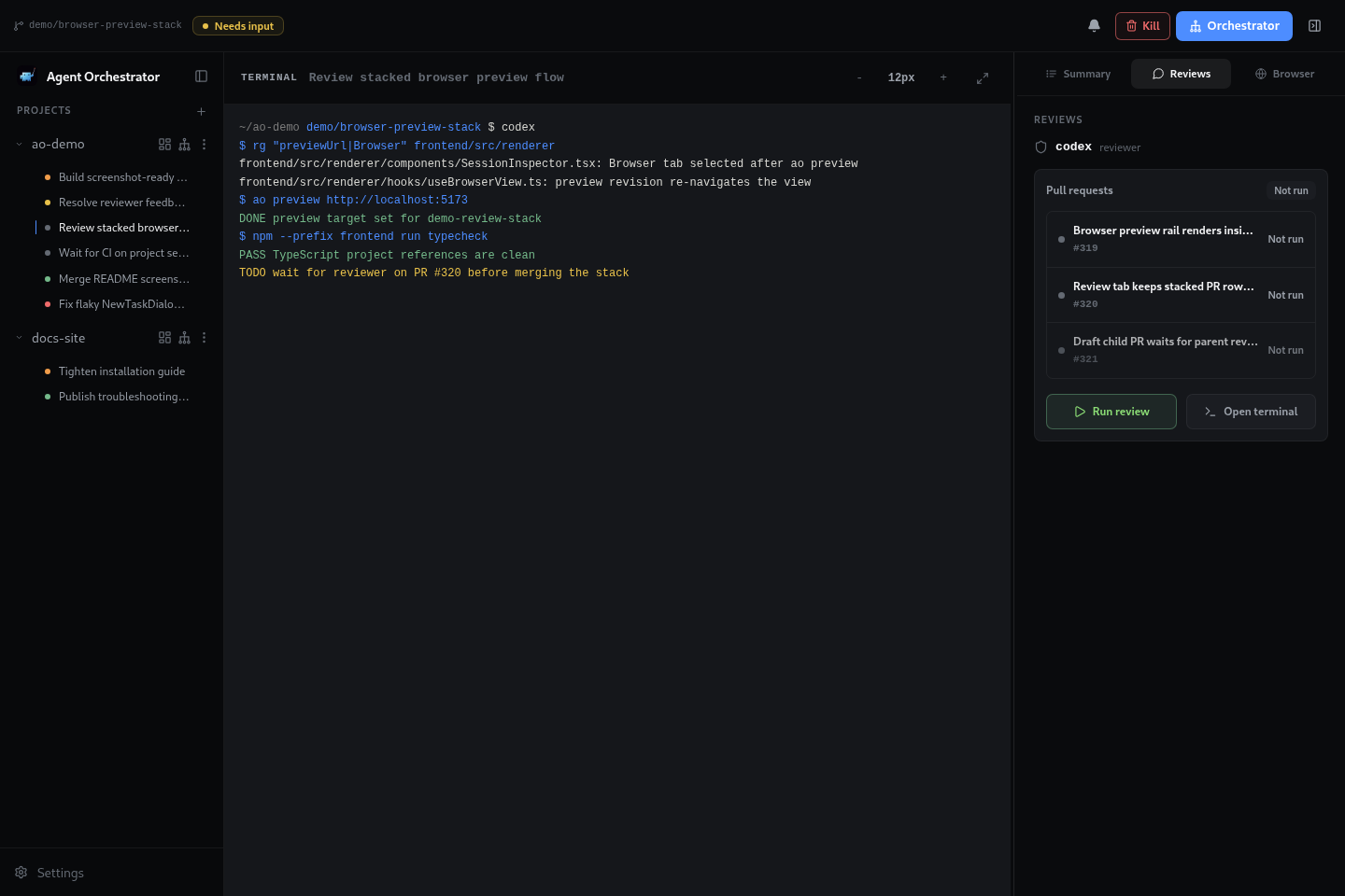 Reviews tab showing reviewer runs and actions