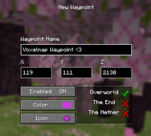Waypoint menu