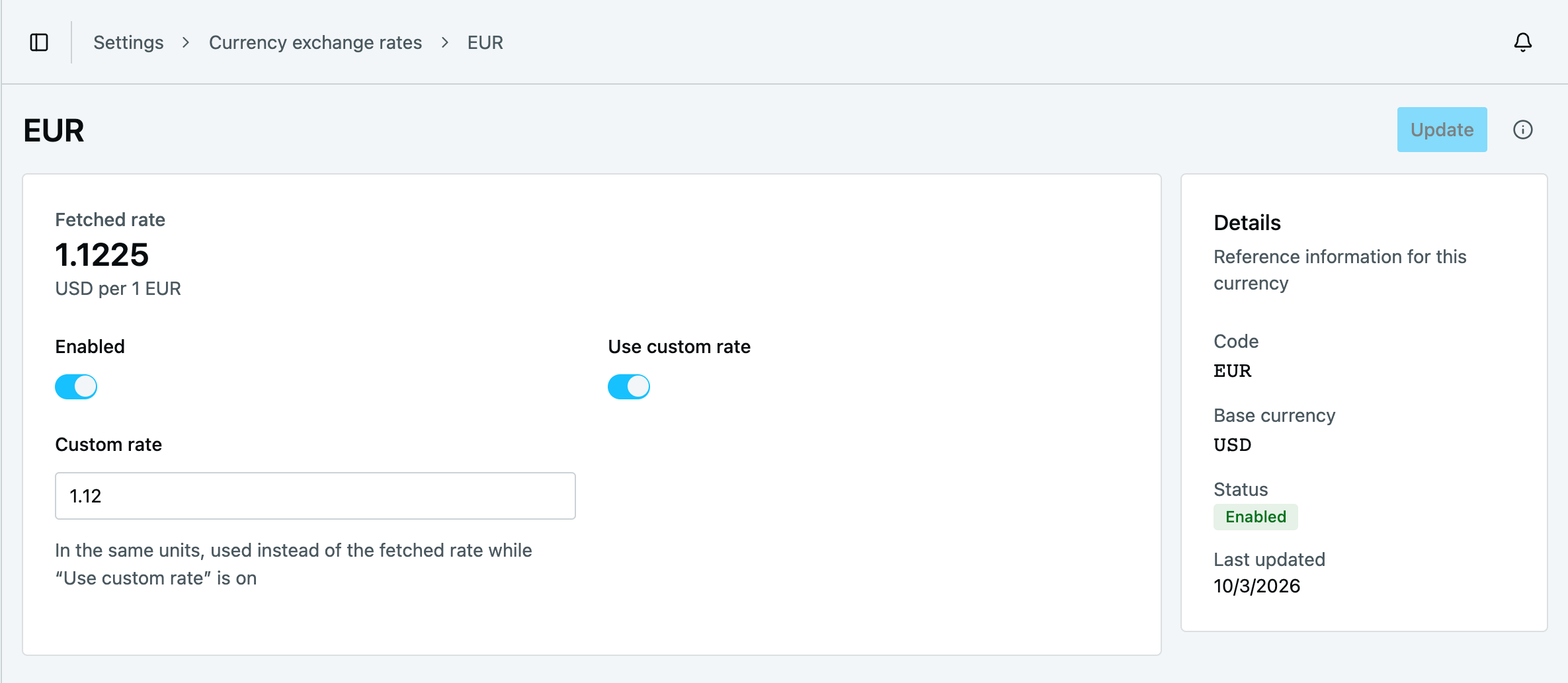 Editing a currency