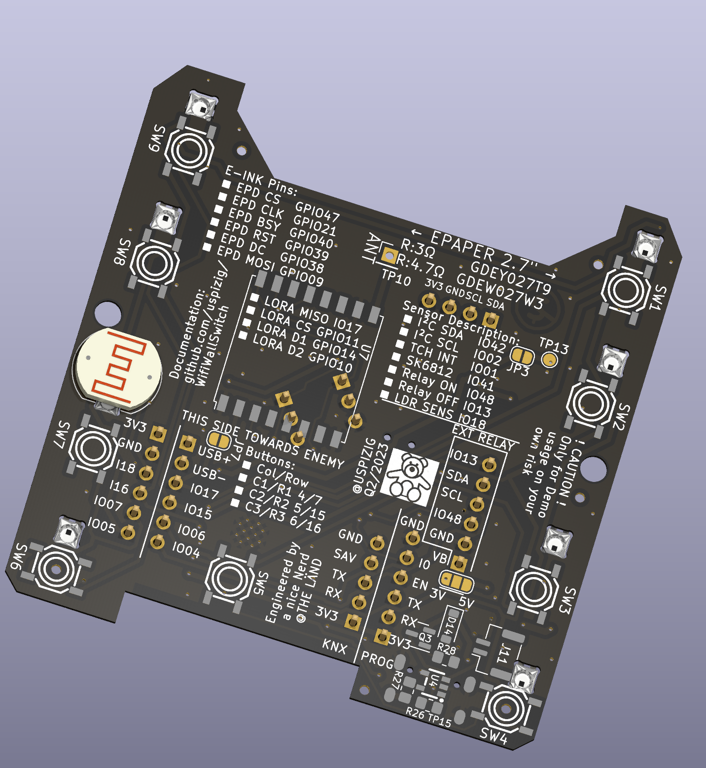 PCB Customer View of WifiWallSwitch without EINK Screen