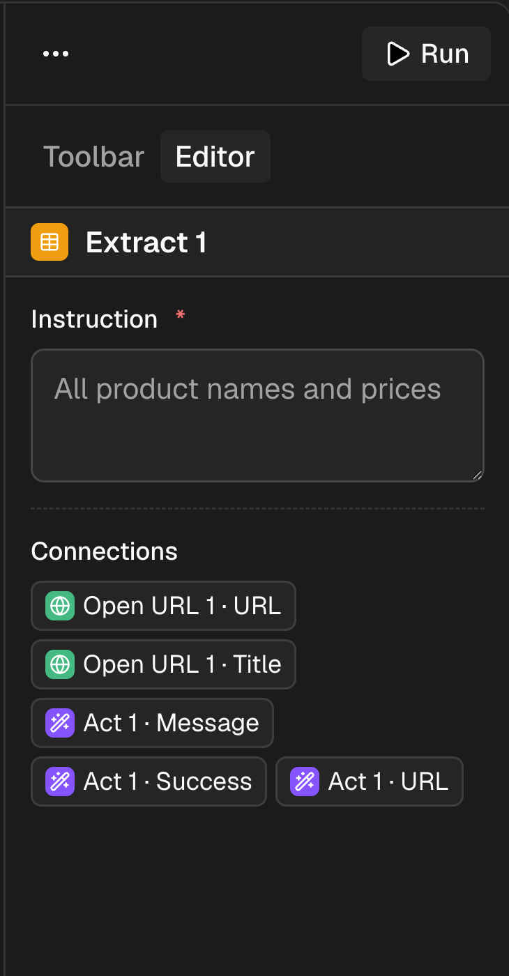 EvoBrowser extraction node editor