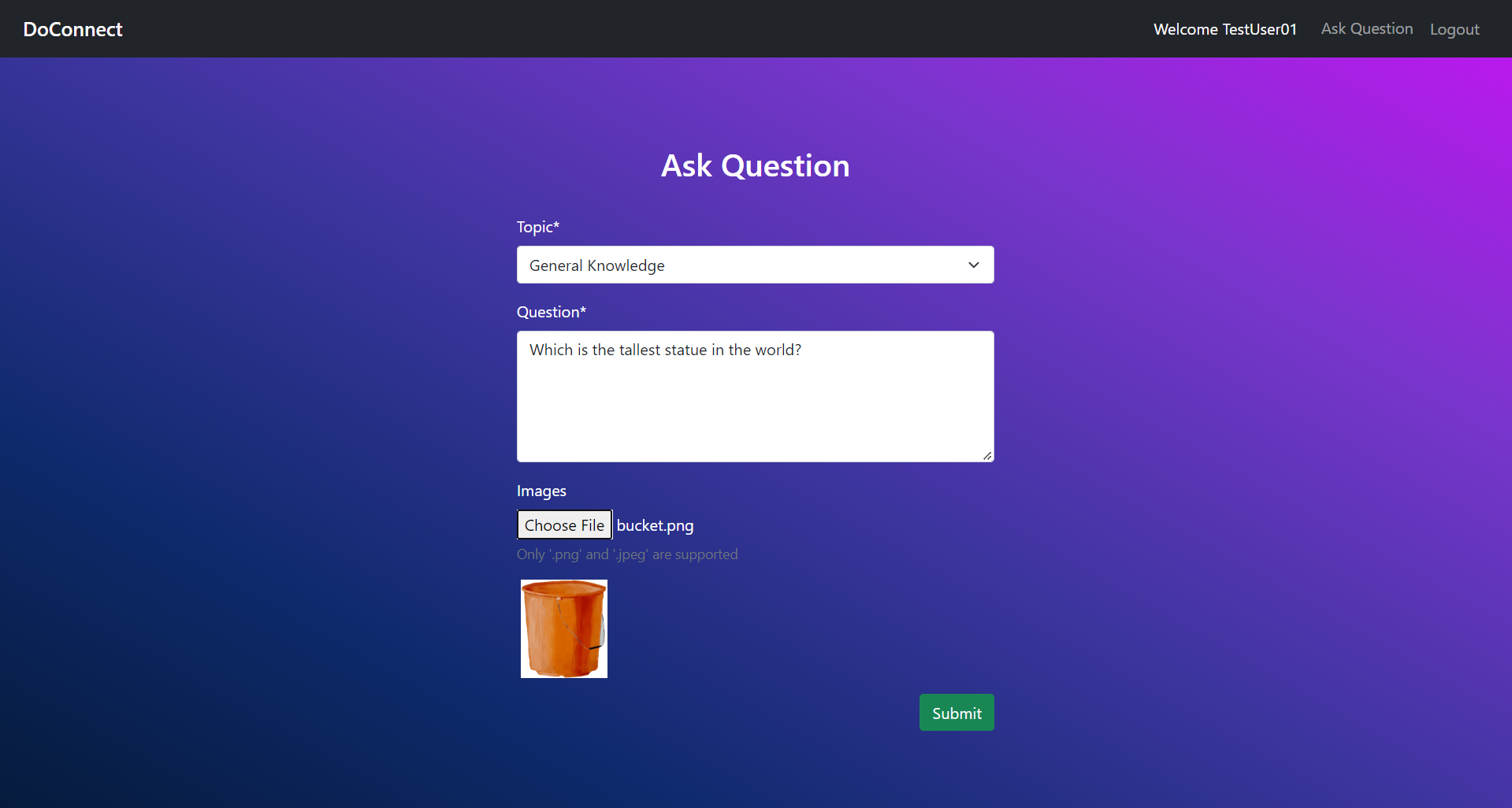 Ask Question Page with data updated