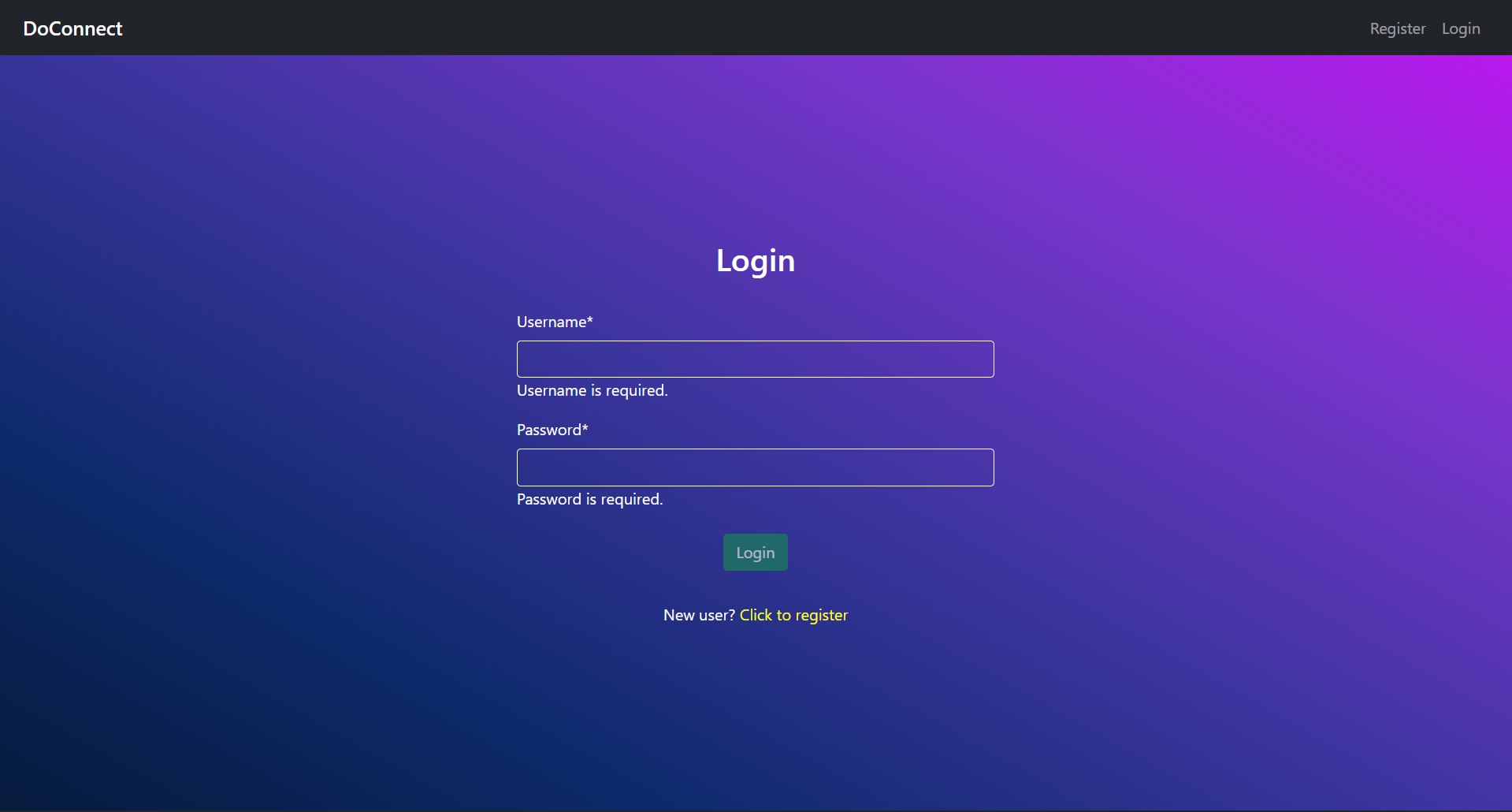 Login Page with Invalid Fields