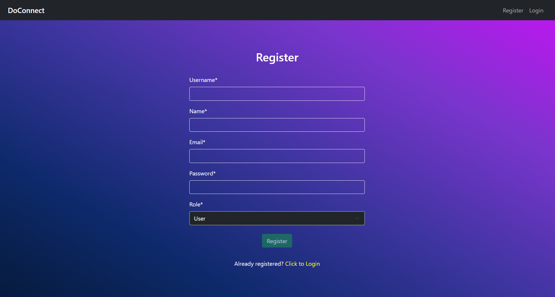 Registration page