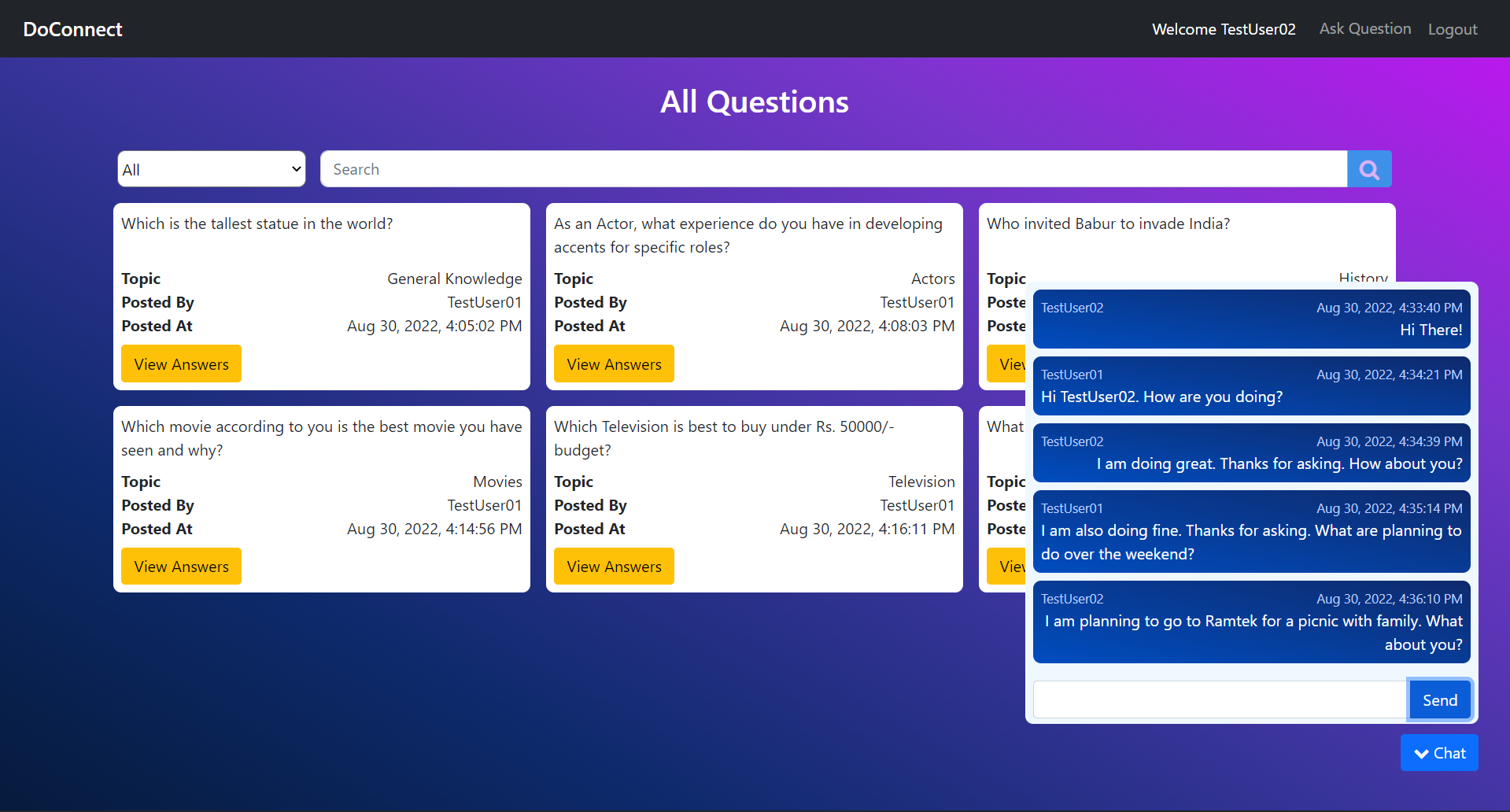 User Dashboard Chat