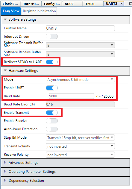 MCC - UART3 Configuration