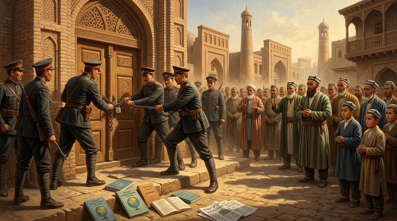 شەرقىي تۈركىستاندا جەدىد مەكتەپلىرىنىڭ خىتاي مۇستەملىكىچىلىرى تەرىپىدىن چەكلىنىشى ۋە مائارىپنى بوغۇش